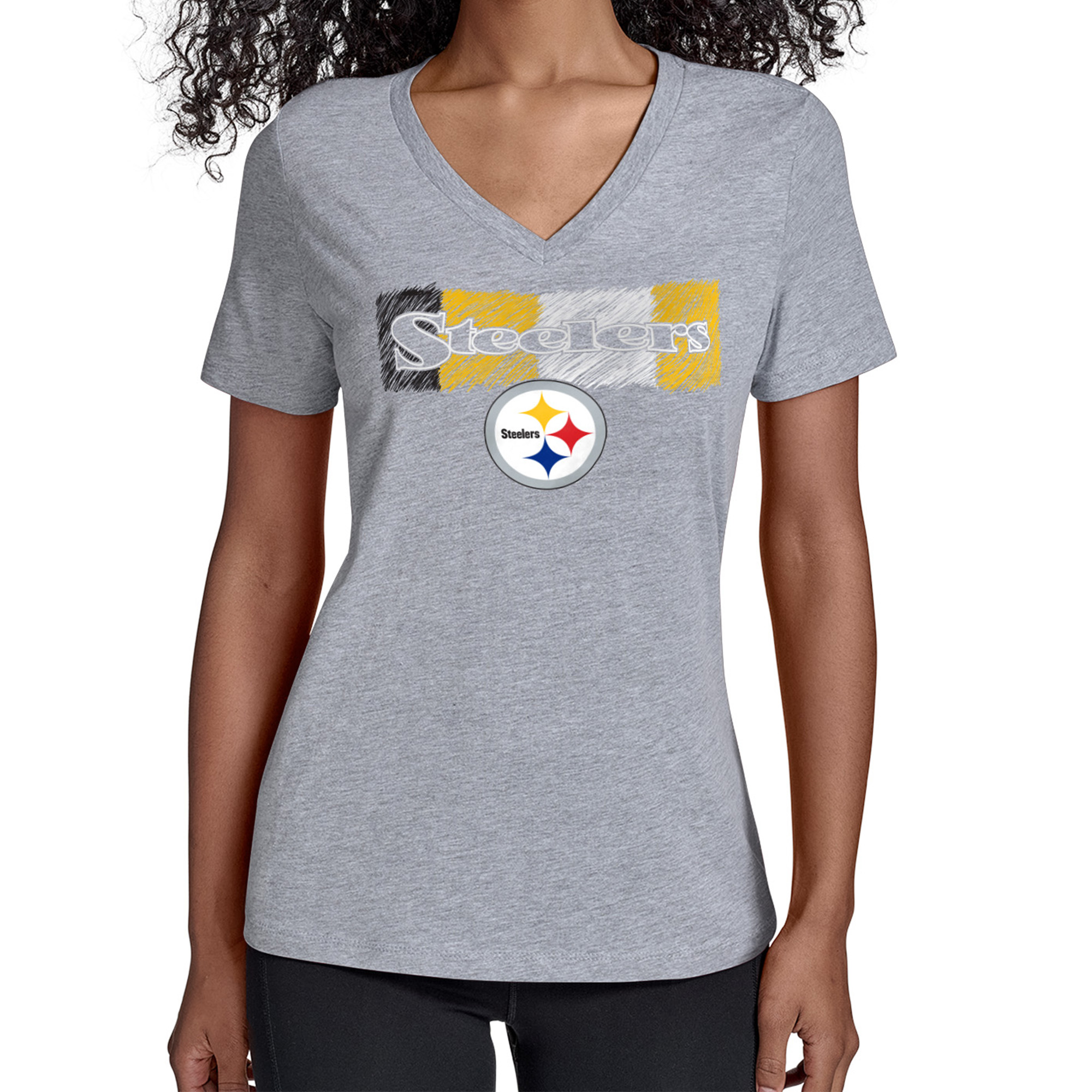 Women's Starter Gray Pittsburgh Steelers Color Shading V-Neck T-Shirt