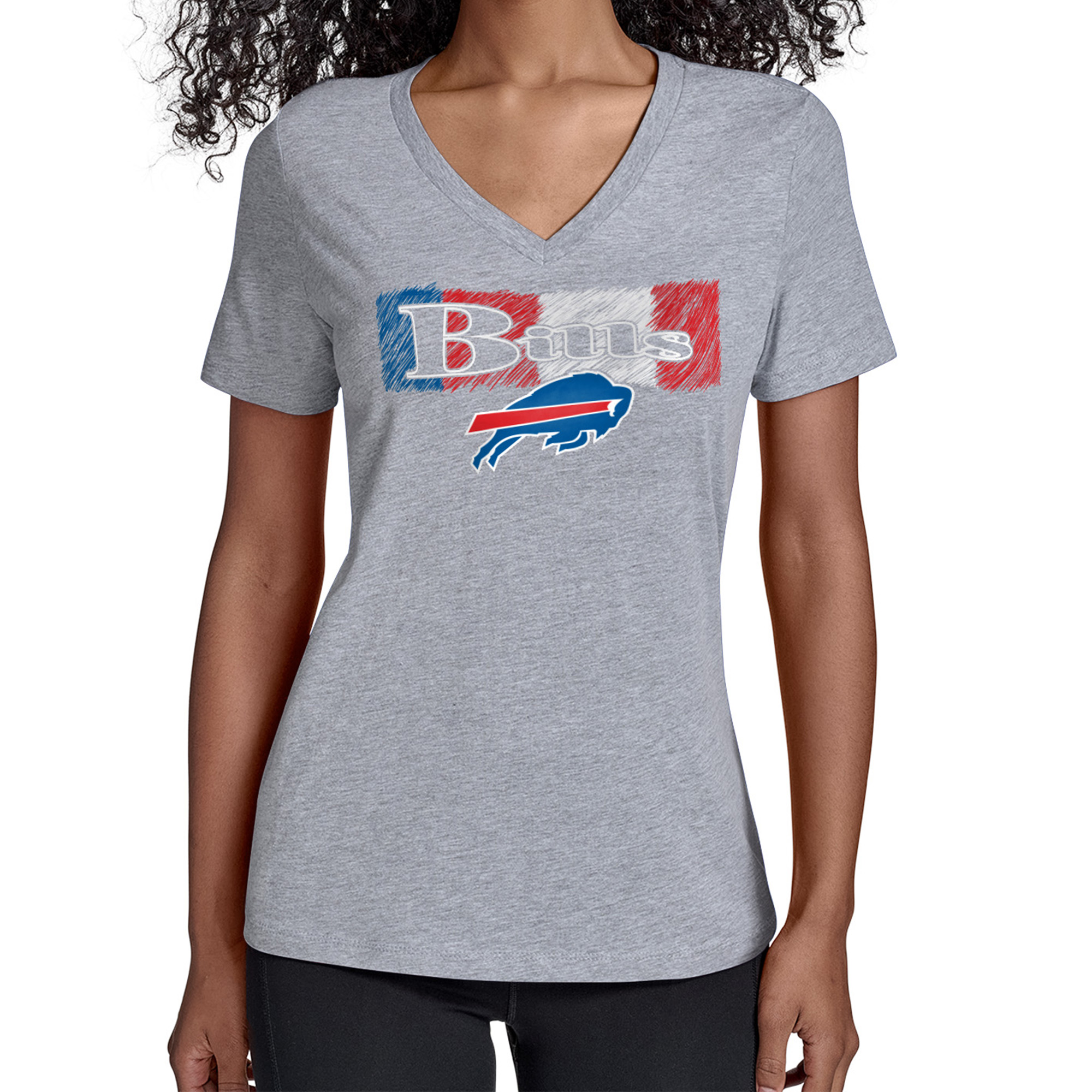 Women's Starter Gray Buffalo Bills Color Shading V-Neck T-Shirt