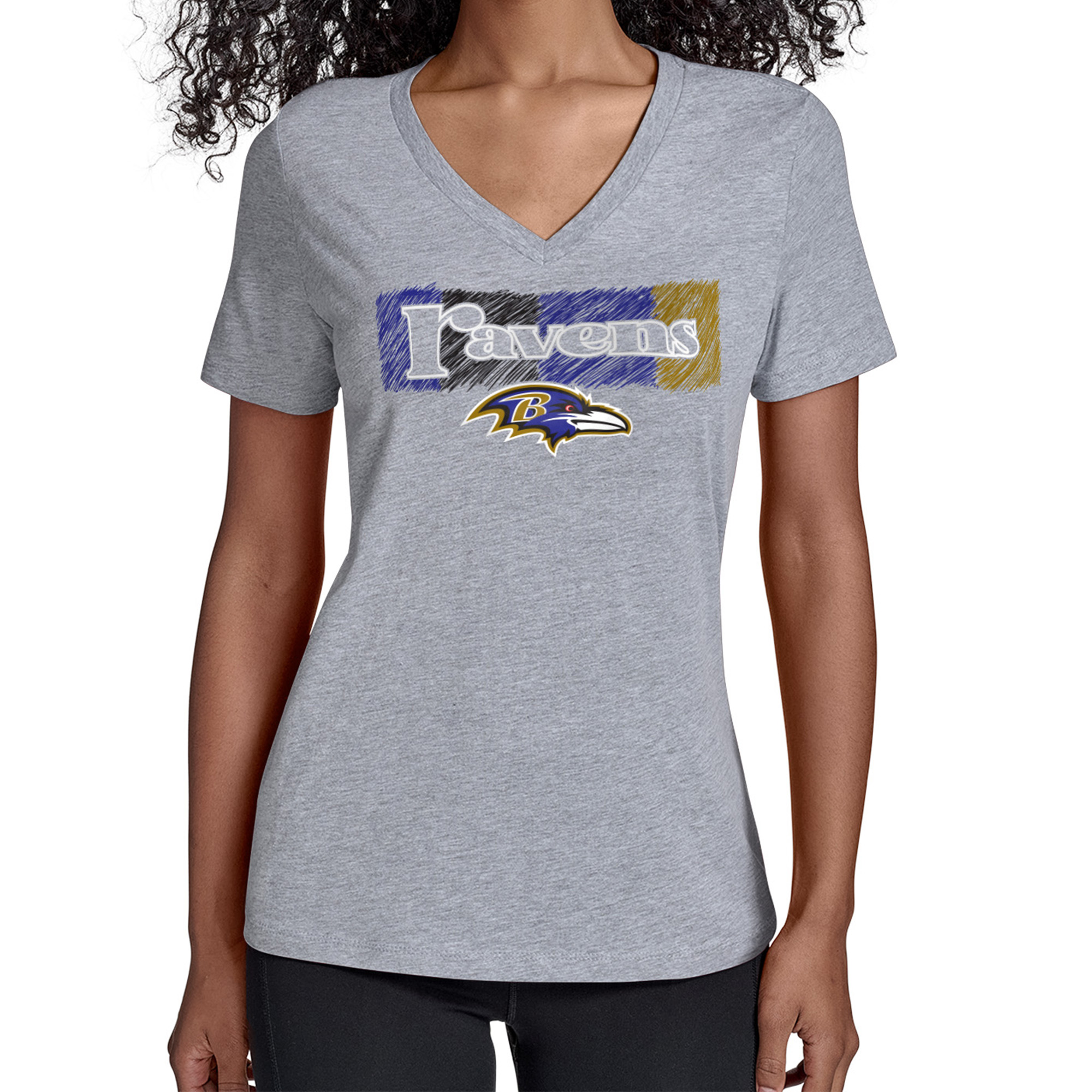 Women's Starter Gray Baltimore Ravens Color Shading V-Neck T-Shirt