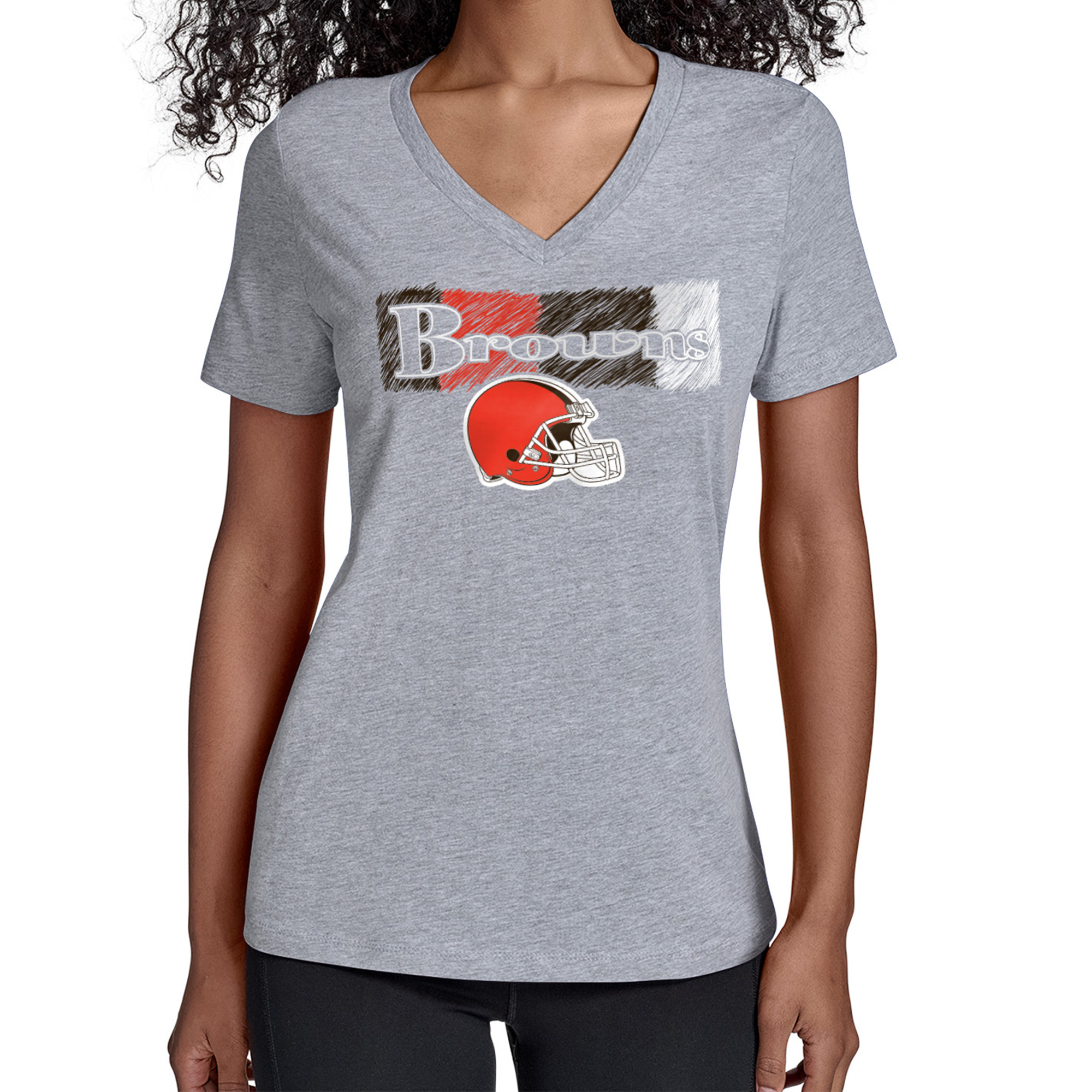 Women's Starter Gray Cleveland Browns Color Shading V-Neck T-Shirt
