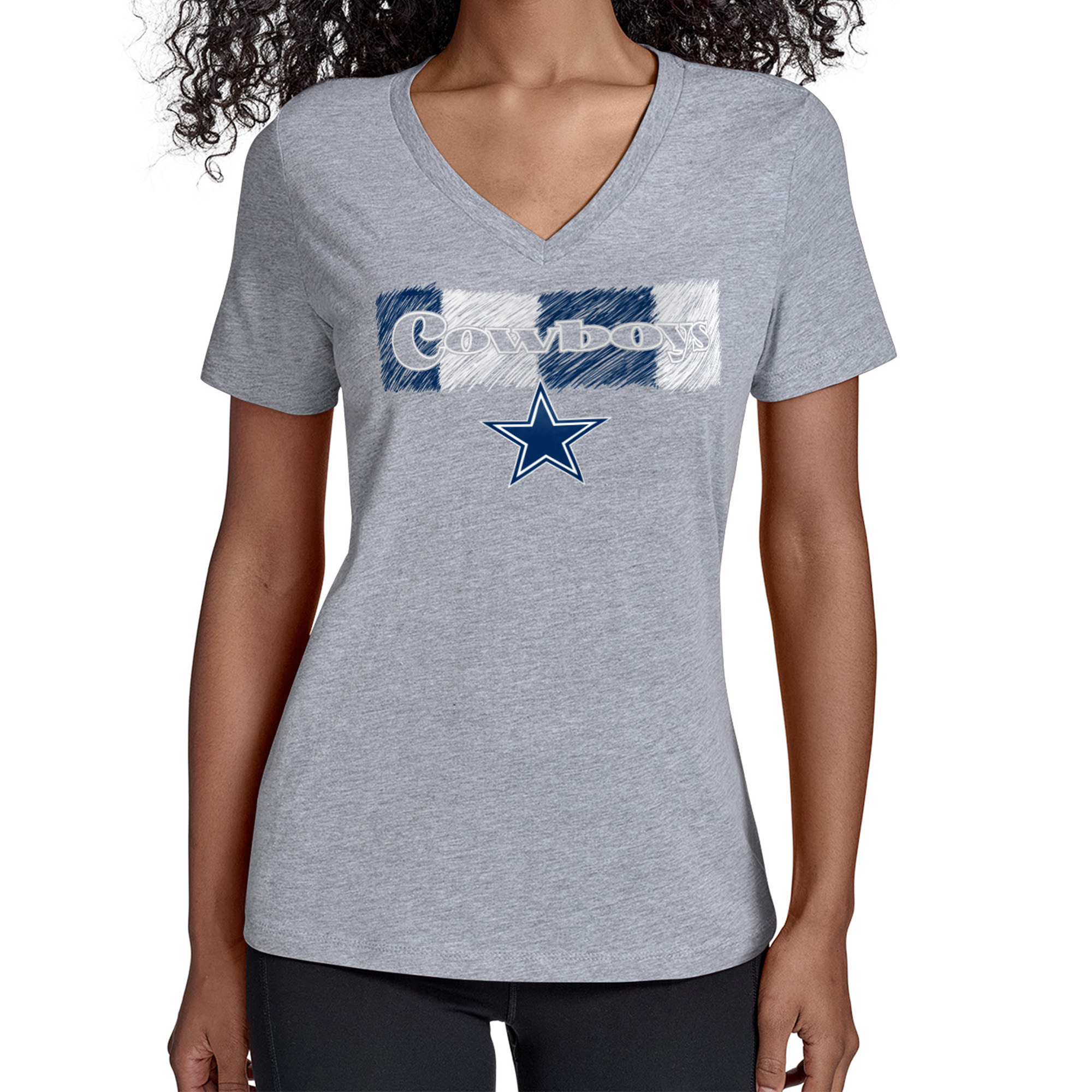Women's Starter Gray Dallas Cowboys Color Shading V-Neck T-Shirt