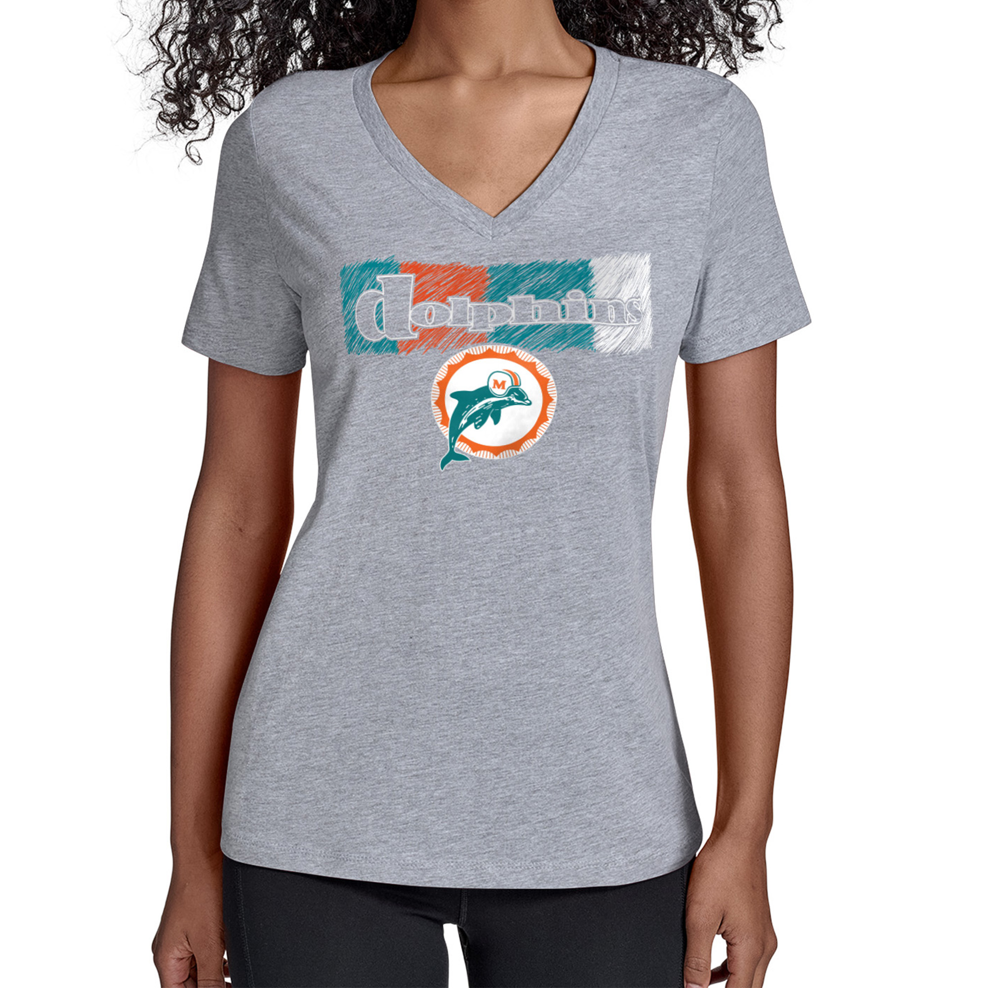 Women's Starter Gray Miami Dolphins Color Shading V-Neck T-Shirt