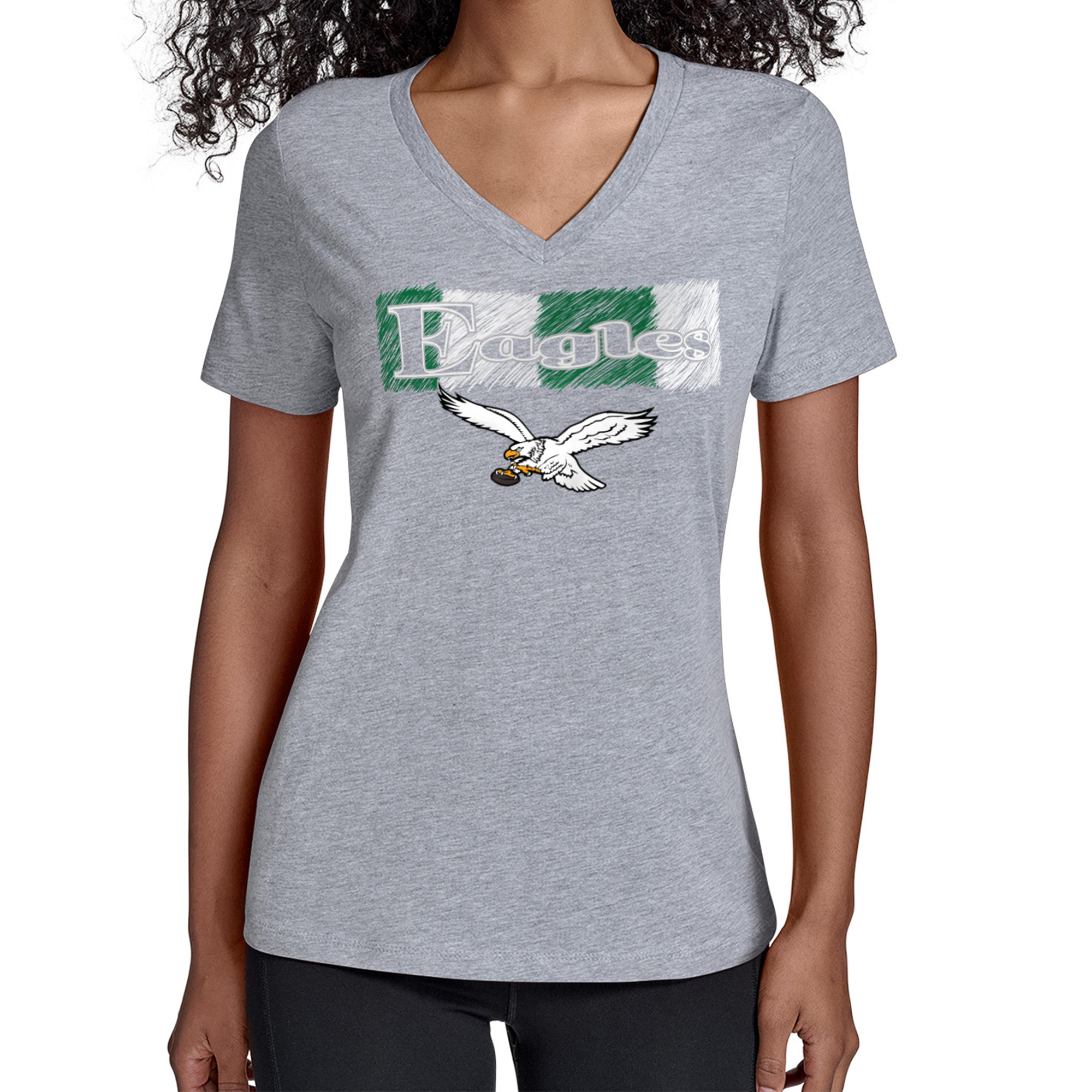 Women's Starter Gray Philadelphia Eagles Color Shading V-Neck T-Shirt