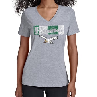 Women's Starter Gray Philadelphia Eagles Color Shading V-Neck T-Shirt