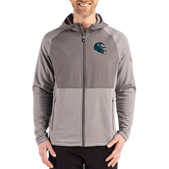 Men's Cutter & Buck  Heather Gray Philadelphia Eagles Peshastin Eco Fleece Recycled Raglan Full-Zip Tri-Blend Hybrid Jacket