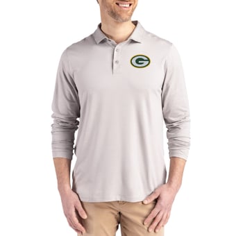 Men's Cutter & Buck Gray Green Bay Packers Coastline Epic Comfort Eco Recycled Polo