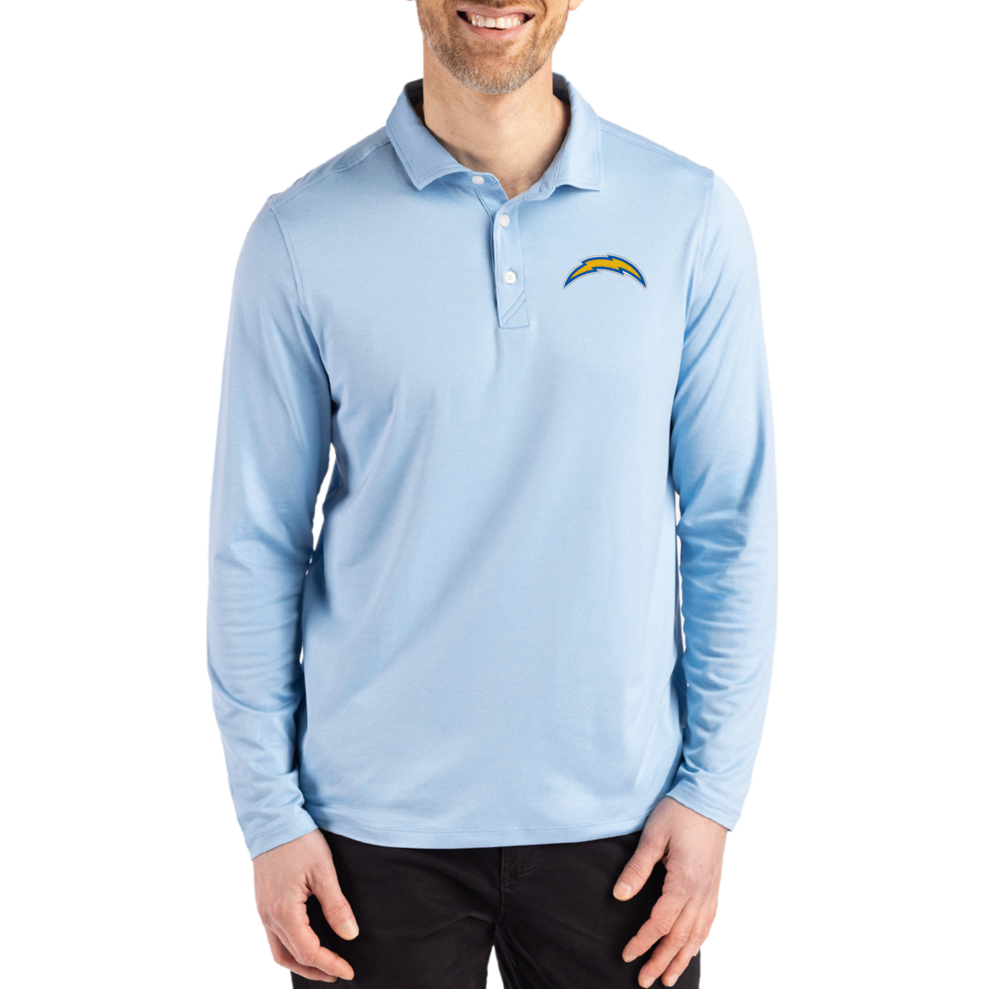 Men's Cutter & Buck Powder Blue Los Angeles Chargers Coastline Epic Comfort Eco Recycled Polo