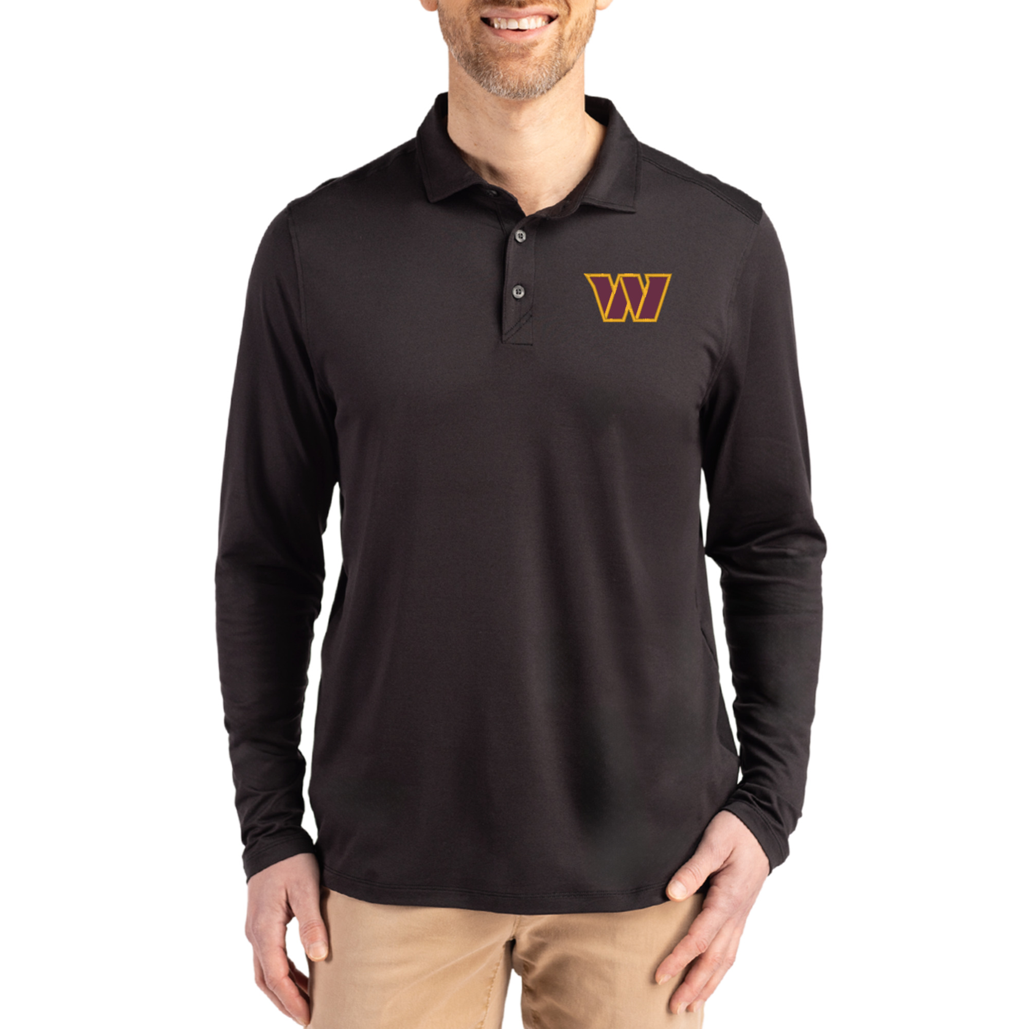 Men's Cutter & Buck Black Washington Commanders Coastline Epic Comfort Eco Recycled Polo