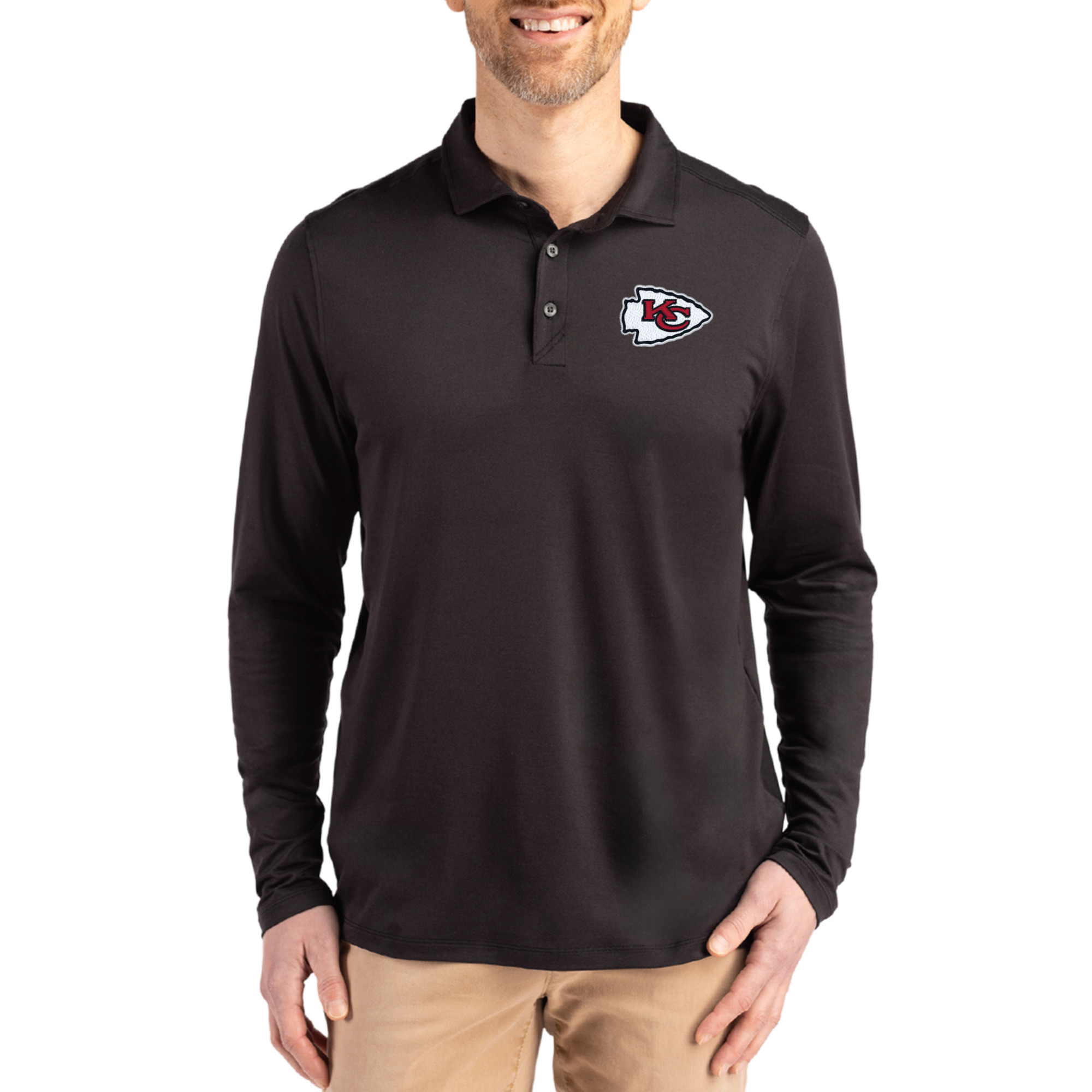 Men's Cutter & Buck Black Kansas City Chiefs Coastline Epic Comfort Eco Recycled Polo