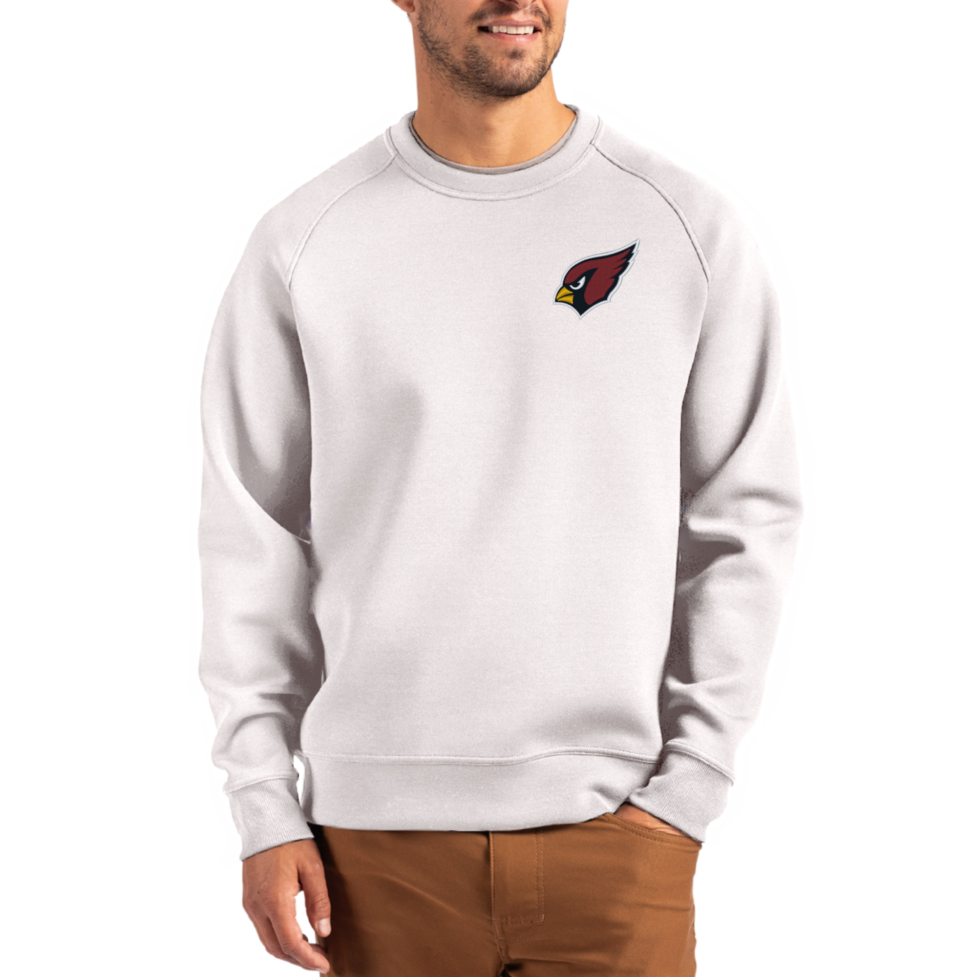 Men's Cutter & Buck Gray Arizona Cardinals Primary Logo Roam Recycled Raglan Pullover Sweatshirt