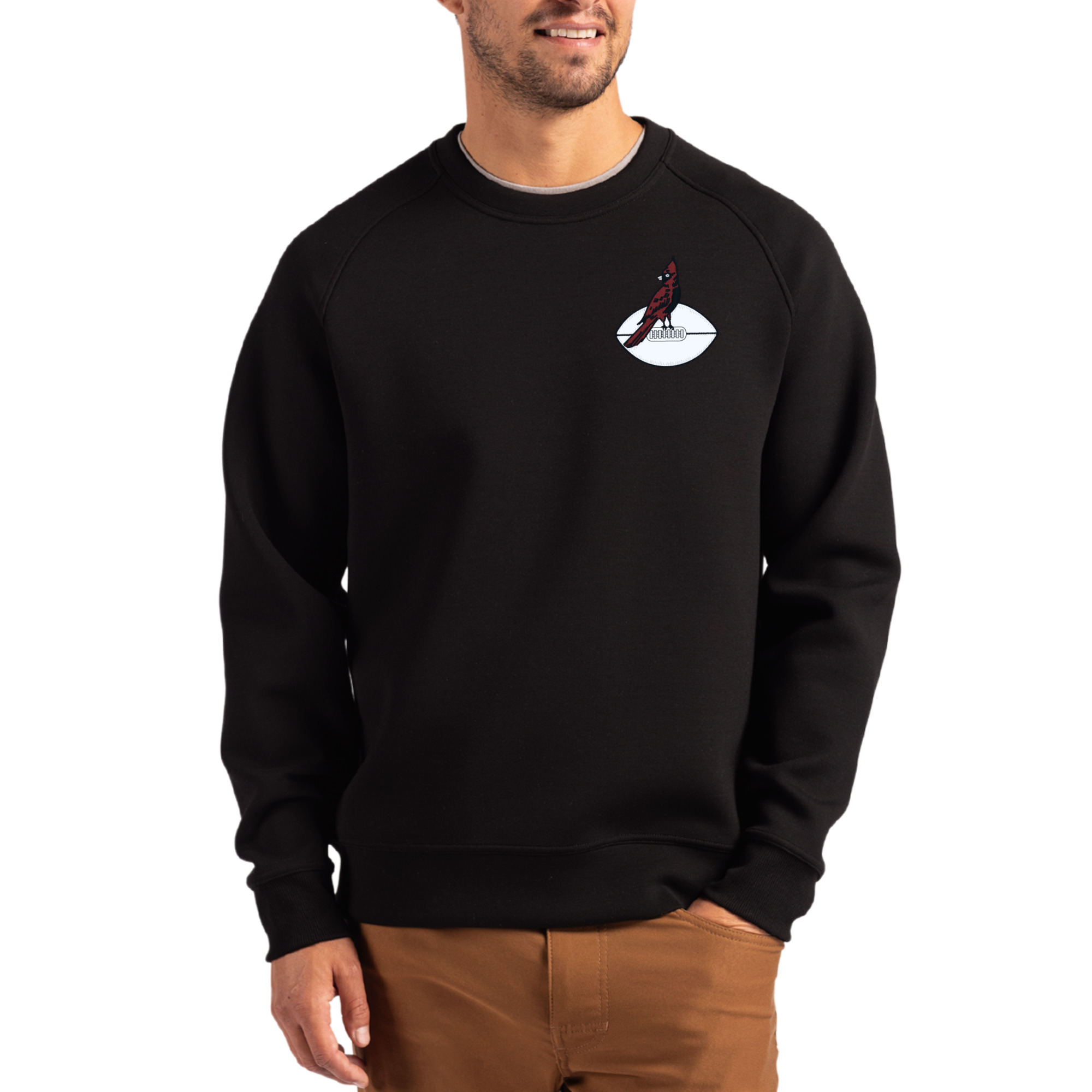 Men's Cutter & Buck Black Arizona Cardinals Throwback Roam Recycled Raglan Pullover Sweatshirt