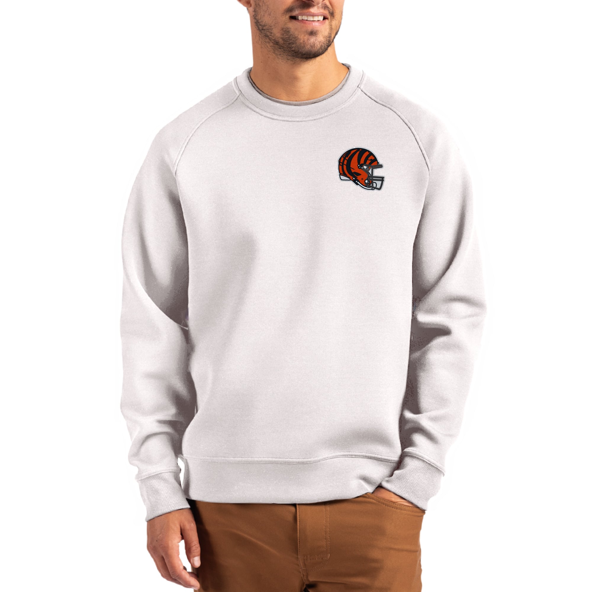 Men’s Cutter & Buck Gray Cincinnati Bengals Helmet Roam Recycled Raglan Pullover Sweatshirt Men’s Cutter & Buck Gray Cincinnati Bengals Helmet Roam Recycled Raglan Pullover Sweatshirt
