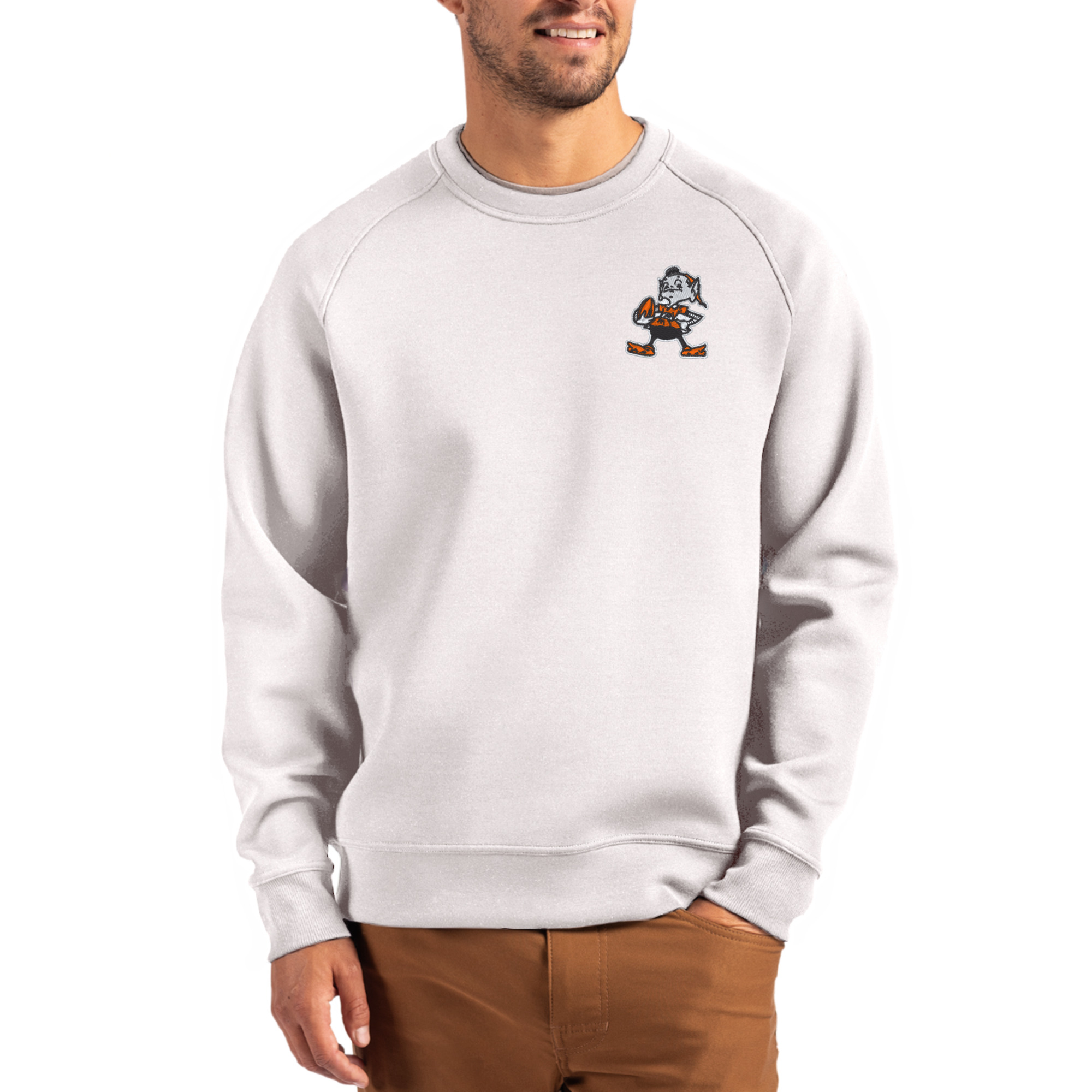 Men's Cutter & Buck Gray Cleveland Browns Throwback Roam Recycled Raglan Pullover Sweatshirt