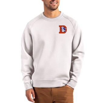 Men's Cutter & Buck Gray Denver Broncos Throwback Roam Recycled Raglan Pullover Sweatshirt