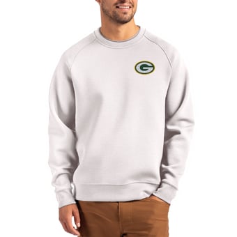Men's Cutter & Buck Gray Green Bay Packers Primary Logo Roam Recycled Raglan Pullover Sweatshirt
