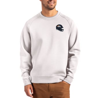 Men's Cutter & Buck Gray Denver Broncos Helmet Roam Recycled Raglan Pullover Sweatshirt