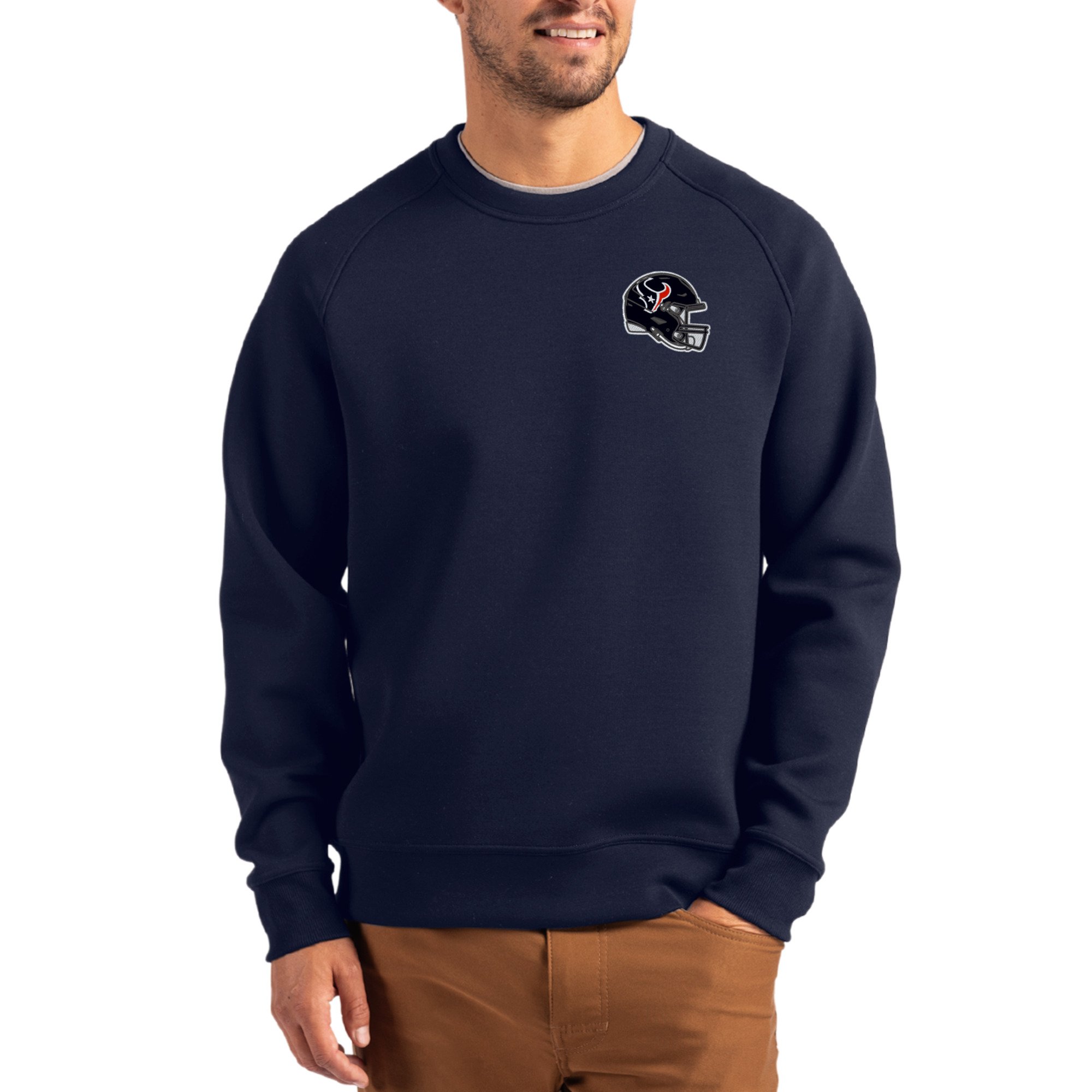 Men’s Cutter & Buck Navy Houston Texans Helmet Roam Recycled Raglan Pullover Sweatshirt Men’s Cutter & Buck Navy Houston Texans Helmet Roam Recycled Raglan Pullover Sweatshirt