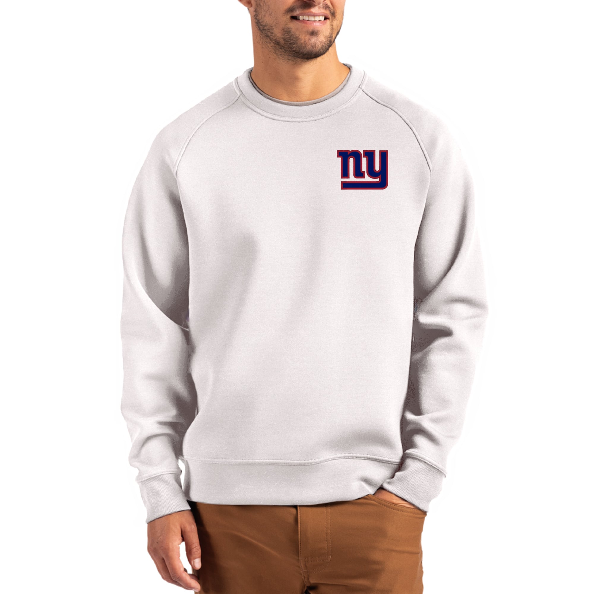 Men’s Cutter & Buck Gray New York Giants Primary Logo Roam Recycled Raglan Pullover Sweatshirt