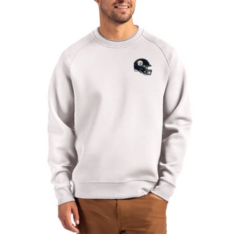Men's Cutter & Buck Gray Pittsburgh Steelers Helmet Roam Recycled Raglan Pullover Sweatshirt