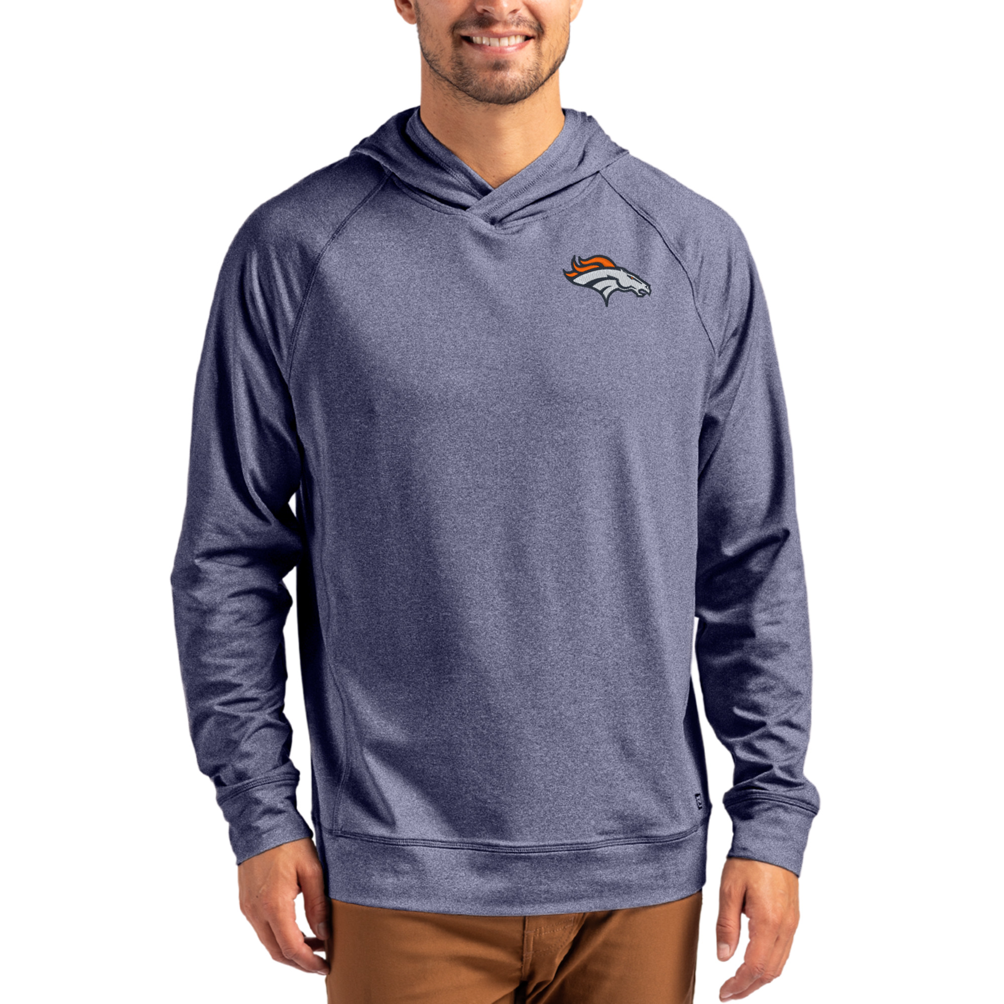 Cutter & Buck Men's Heather Navy Denver Broncos Adapt Knit Raglan Pullover Hoodie - Heather Navy