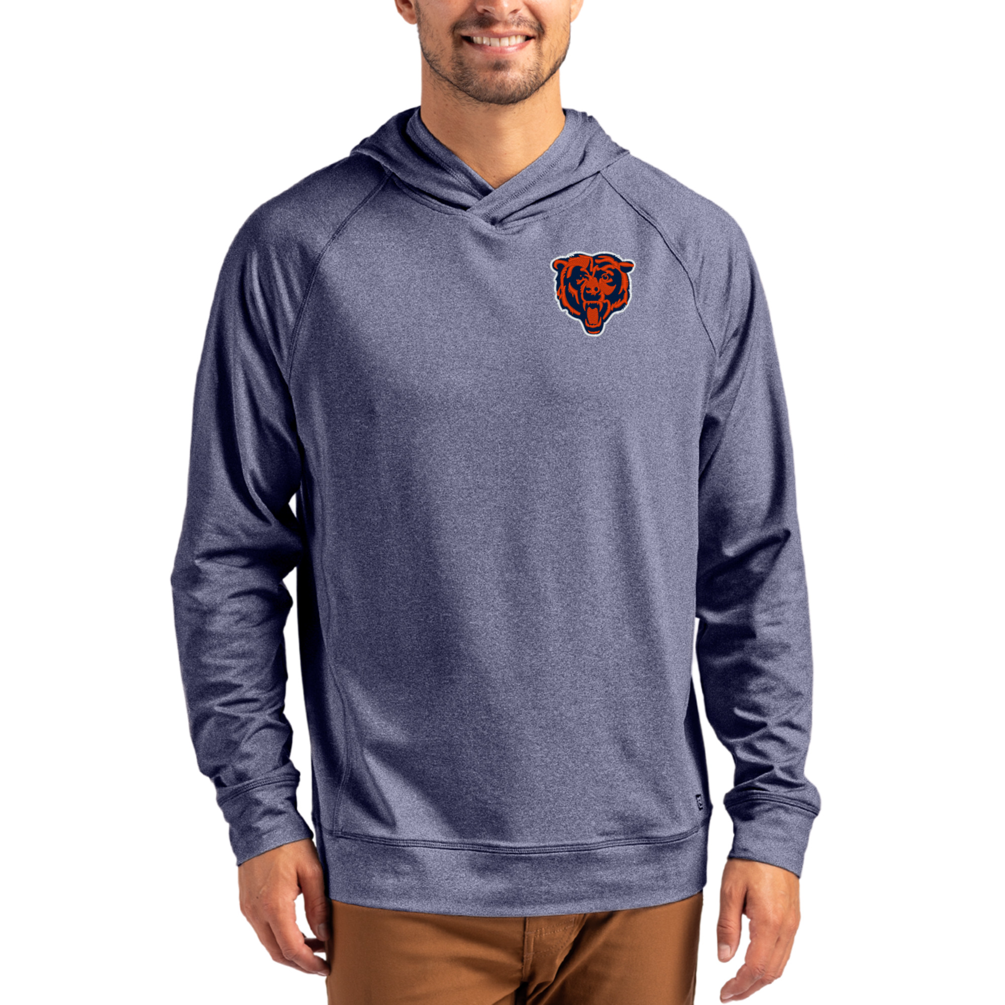 Cutter & Buck Men's Cutter Buck Heather Navy Chicago Bears Adapt Knit Raglan Pullover Hoodie - Heather Navy