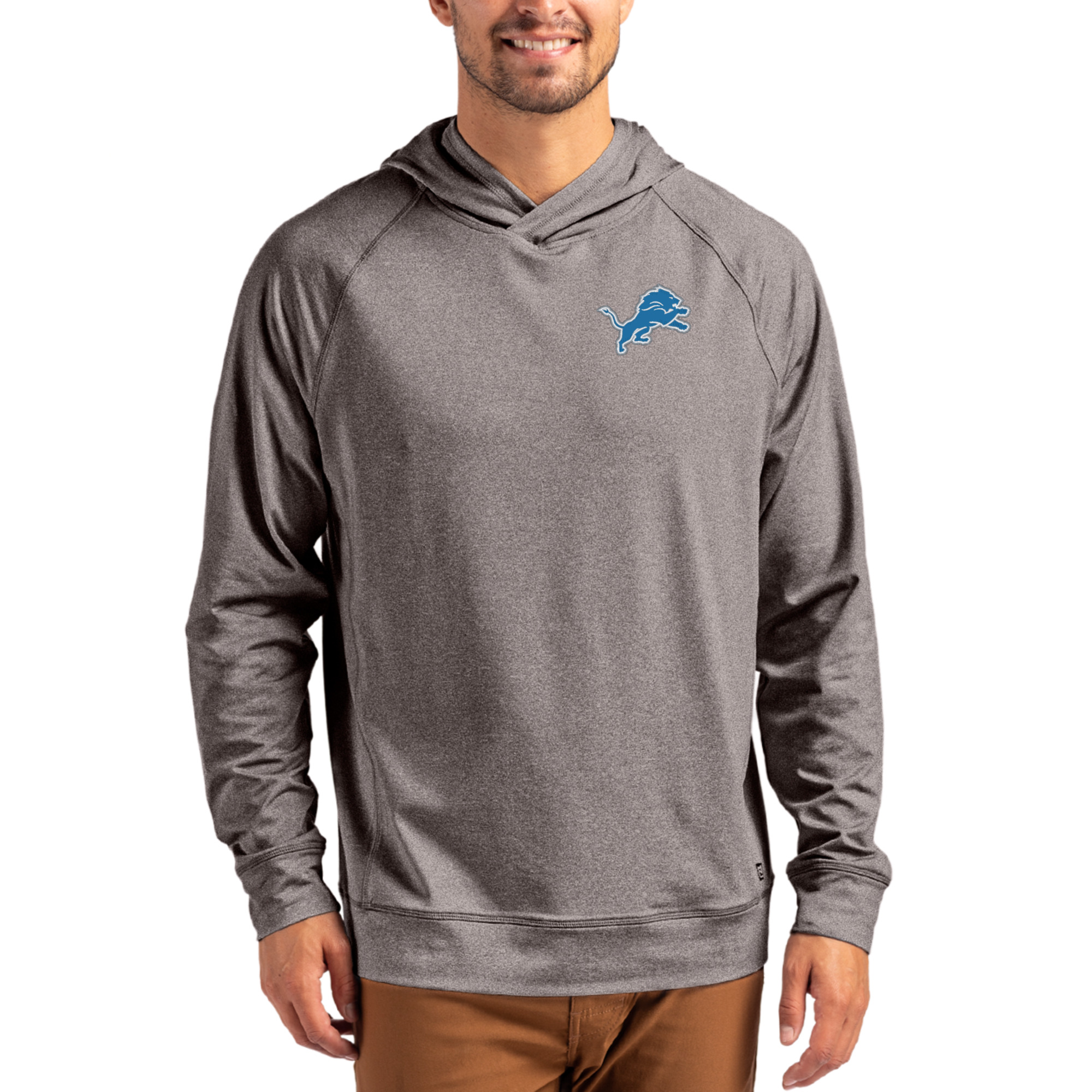 Men’s Cutter & Buck Heather Gray Detroit Lions Adapt Knit Recycled Raglan Pullover Hoodie Men’s Cutter & Buck Heather Gray Detroit Lions Adapt Knit Recycled Raglan Pullover Hoodie