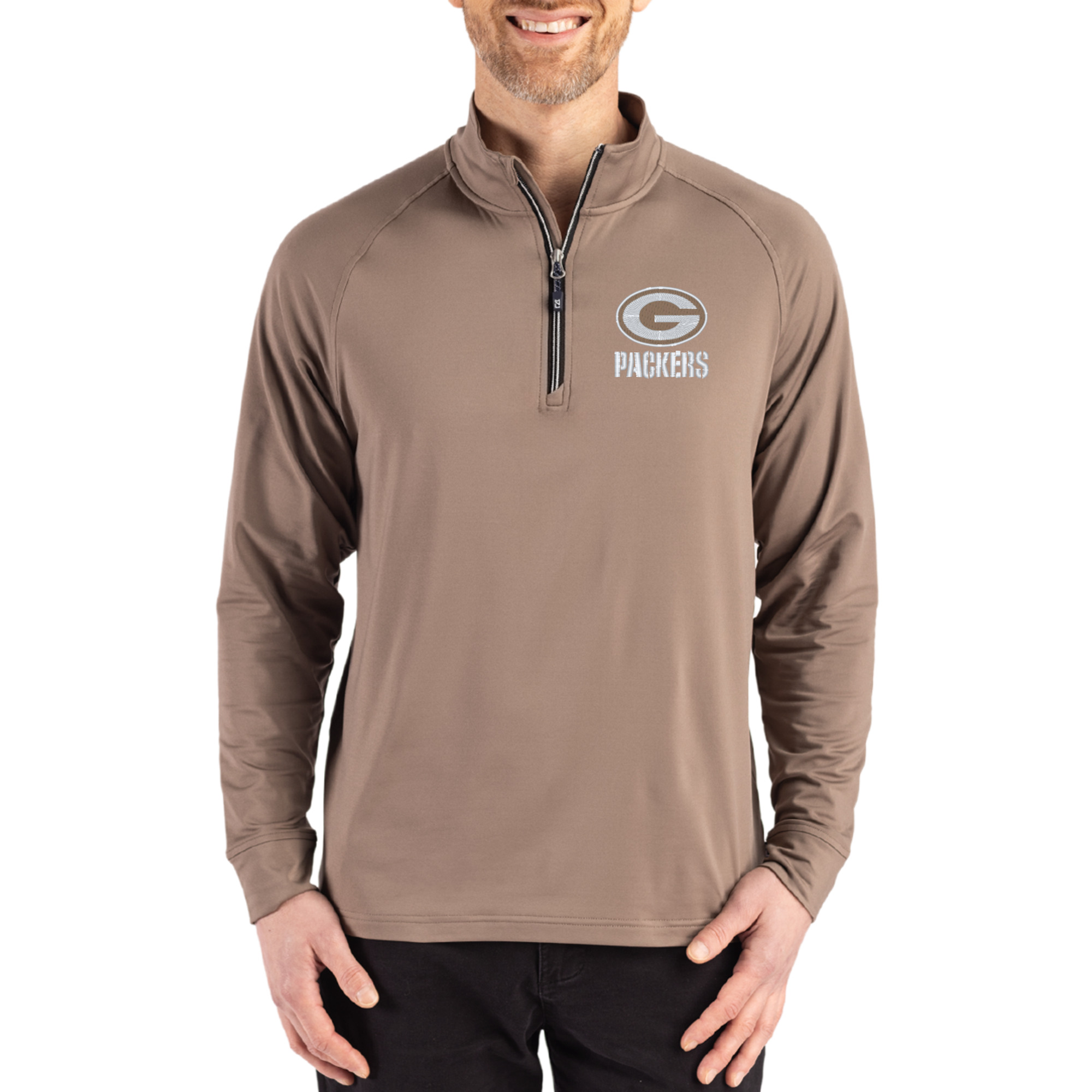 Men's Cutter & Buck Brown Green Bay Packers Adapt Eco Knit Stretch Recycled Quarter-Zip Pullover