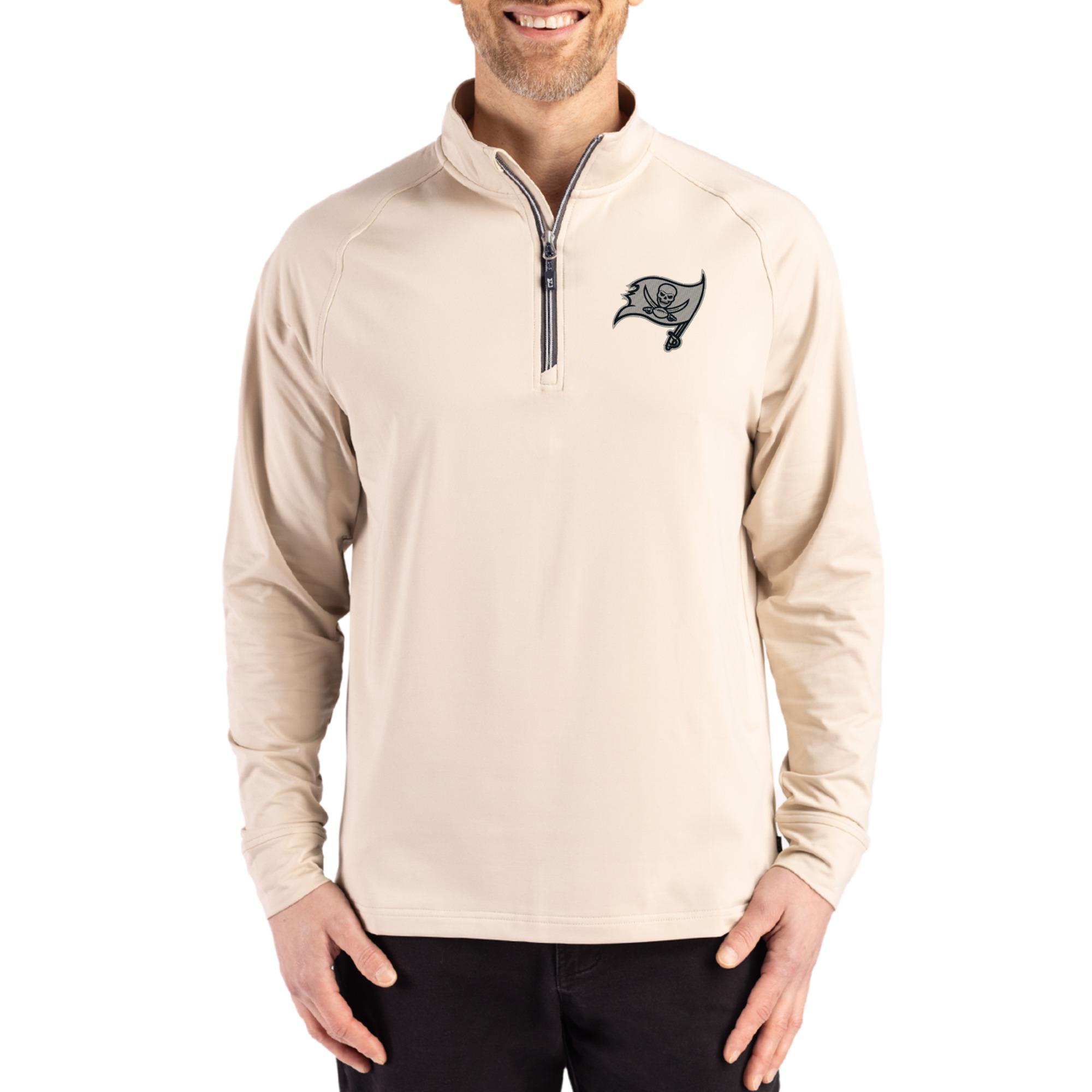 Men's Cutter & Buck Tan Tampa Bay Buccaneers Adapt Eco Knit Stretch Recycled Quarter-Zip Pullover