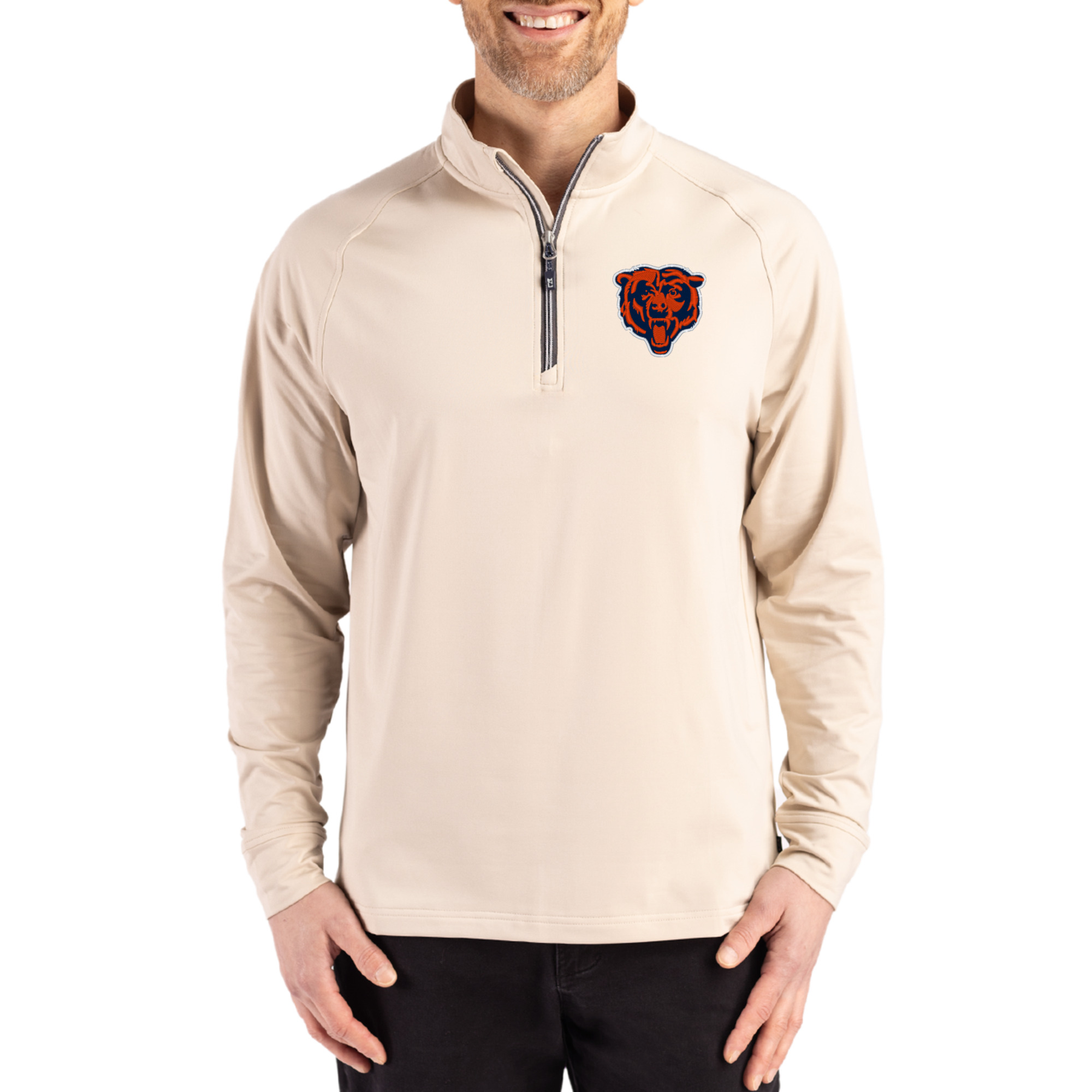 Men's Cutter & Buck Tan Chicago Bears Adapt Eco Knit Stretch Recycled Quarter-Zip Pullover