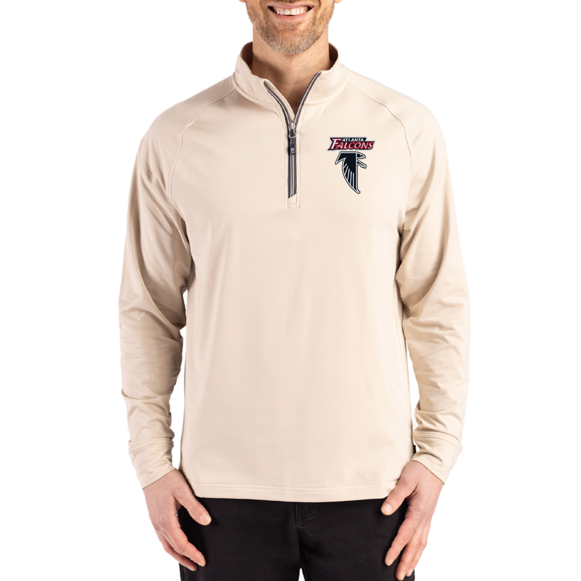 Men's Cutter & Buck Tan Atlanta Falcons Throwback Logo Adapt Eco Knit Stretch Recycled Quarter-Zip Pullover
