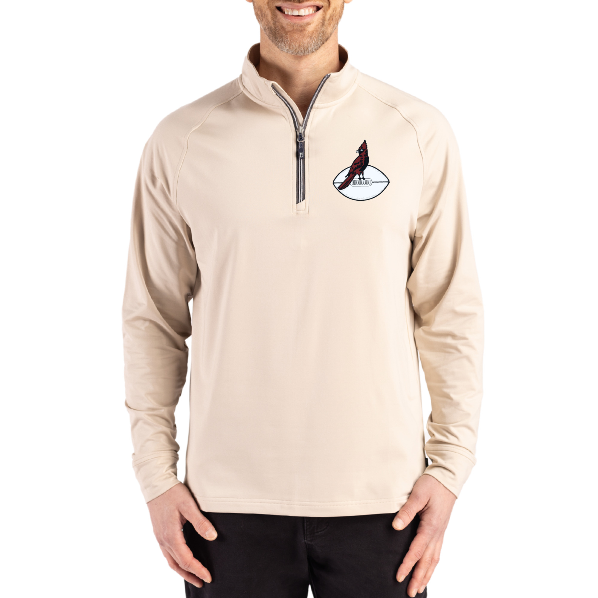 Men's Cutter & Buck Tan Arizona Cardinals Throwback Logo Adapt Eco Knit Stretch Recycled Quarter-Zip Pullover