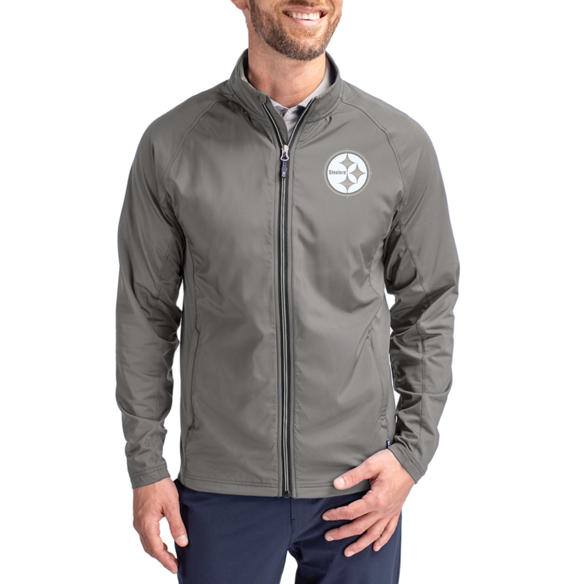 Men's Cutter & Buck Gray Pittsburgh Steelers Big & Tall Adapt Eco Hybrid Recycled Full-Zip Jacket