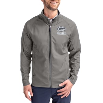 Men's Cutter & Buck Gray Green Bay Packers Big & Tall Adapt Eco Hybrid Recycled Full-Zip Jacket