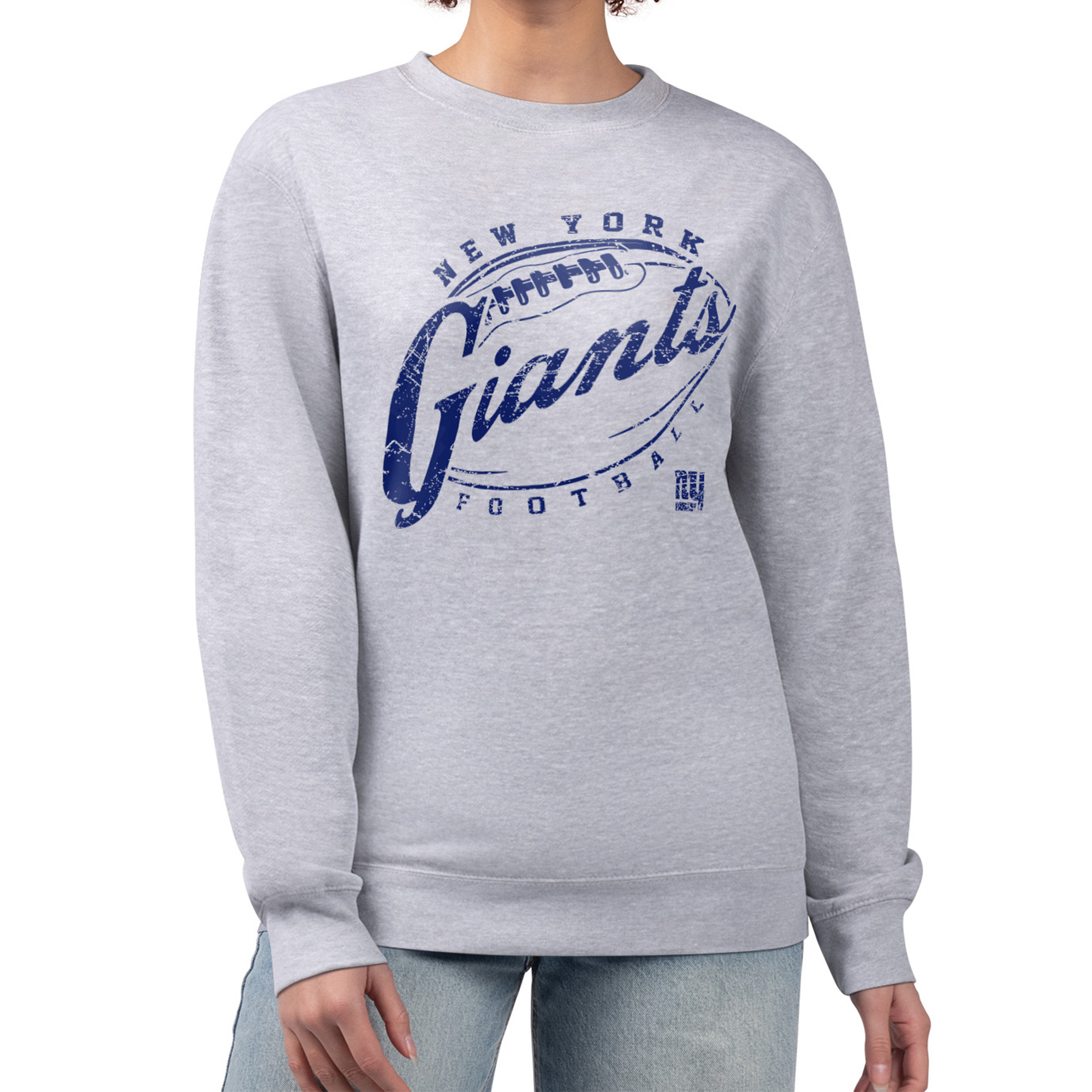 Women's G-III 4Her by Carl Banks Gray New York Giants Distressed Graphics Fleece Pullover Sweatshirt