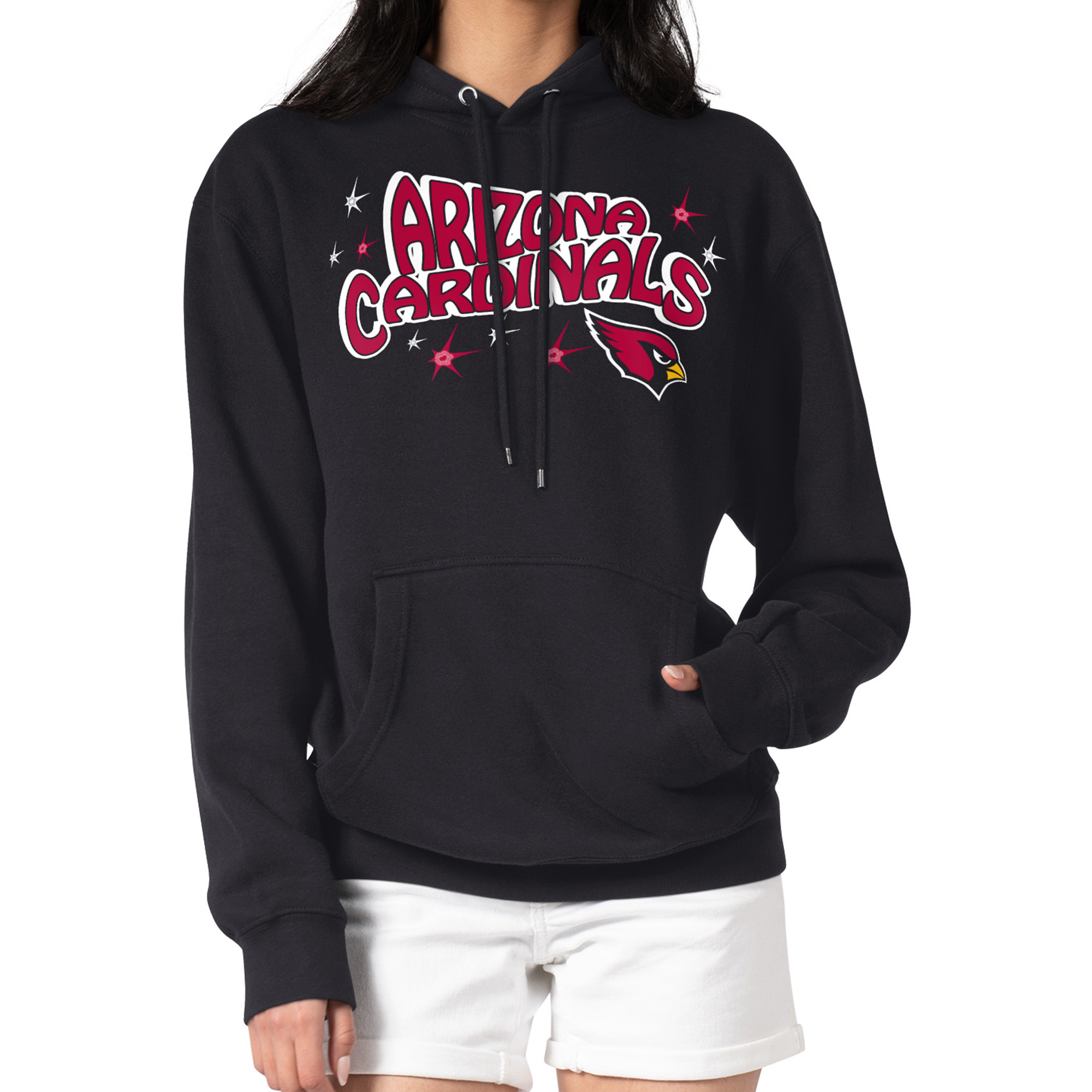 Women's Starter Black Arizona Cardinals Fireworks Fleece Pullover Hoodie