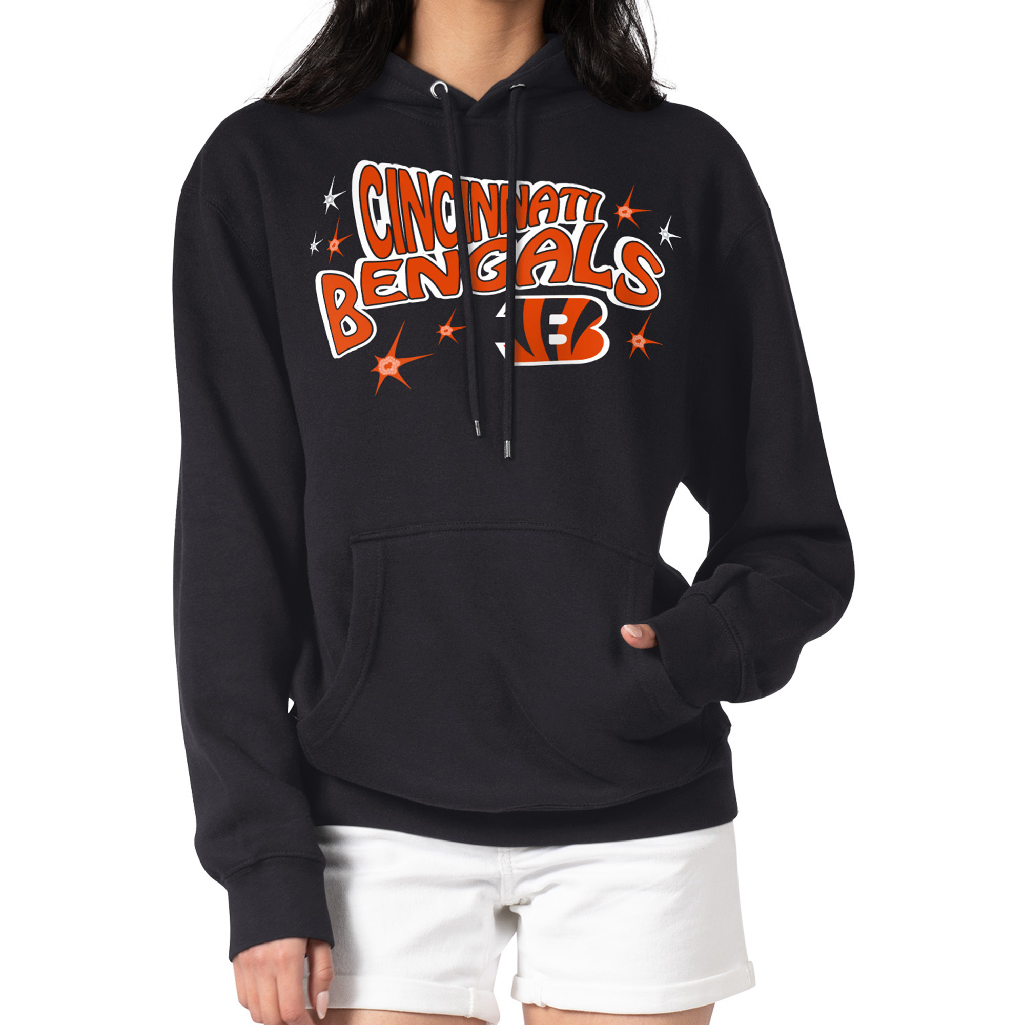 Women's Starter Black Cincinnati Bengals Fireworks Fleece Pullover Hoodie
