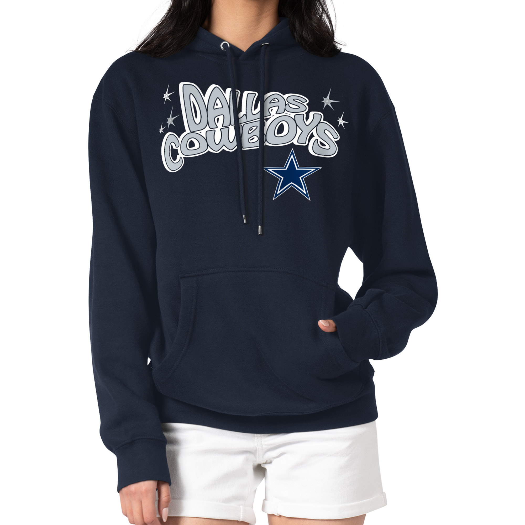 Women's Starter Navy Dallas Cowboys Fireworks Fleece Pullover Hoodie
