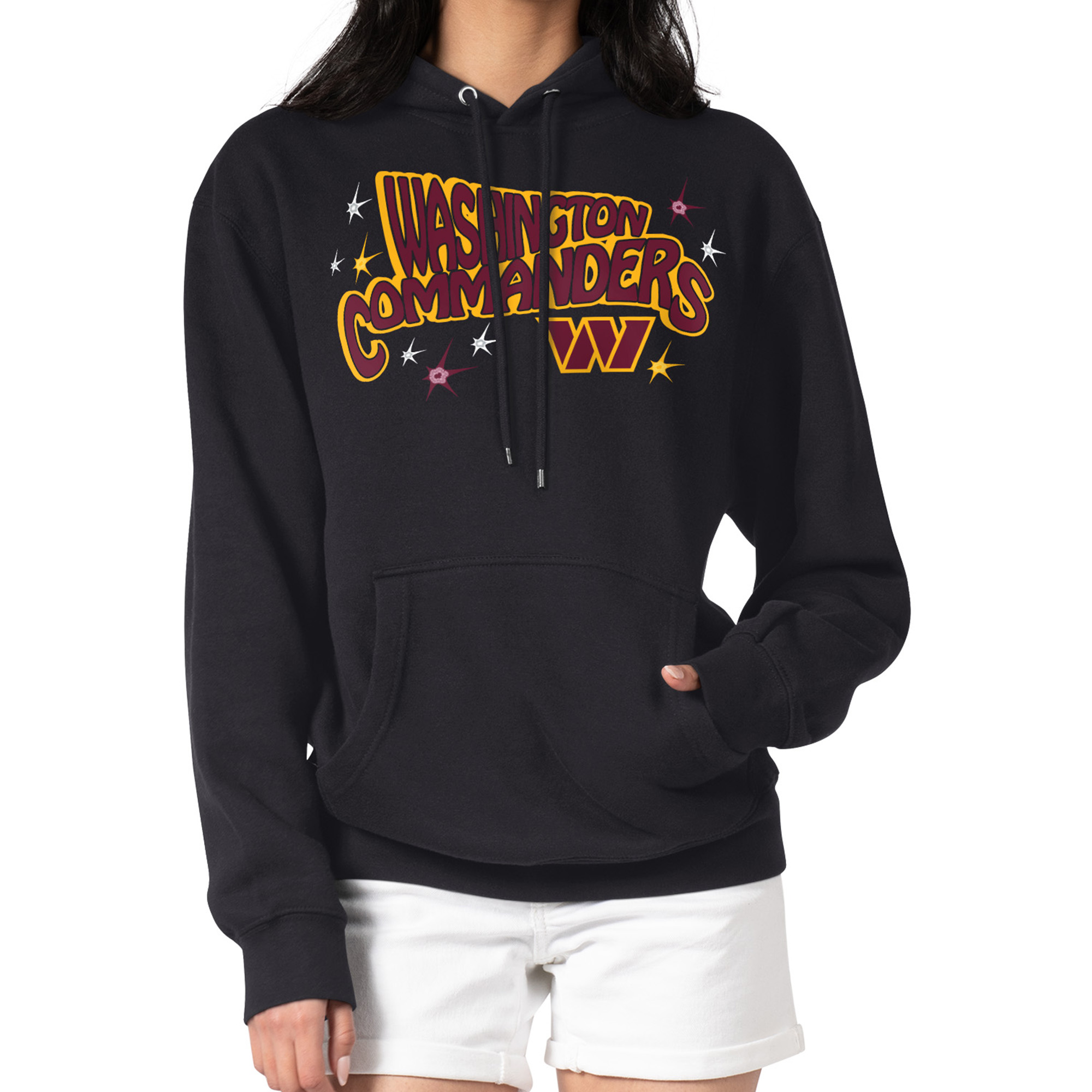 Women's Starter Black Washington Commanders Fireworks Fleece Pullover Hoodie