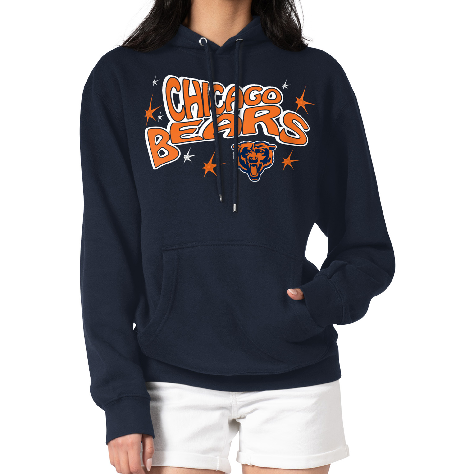 Women's Starter Navy Chicago Bears Fireworks Fleece Pullover Hoodie