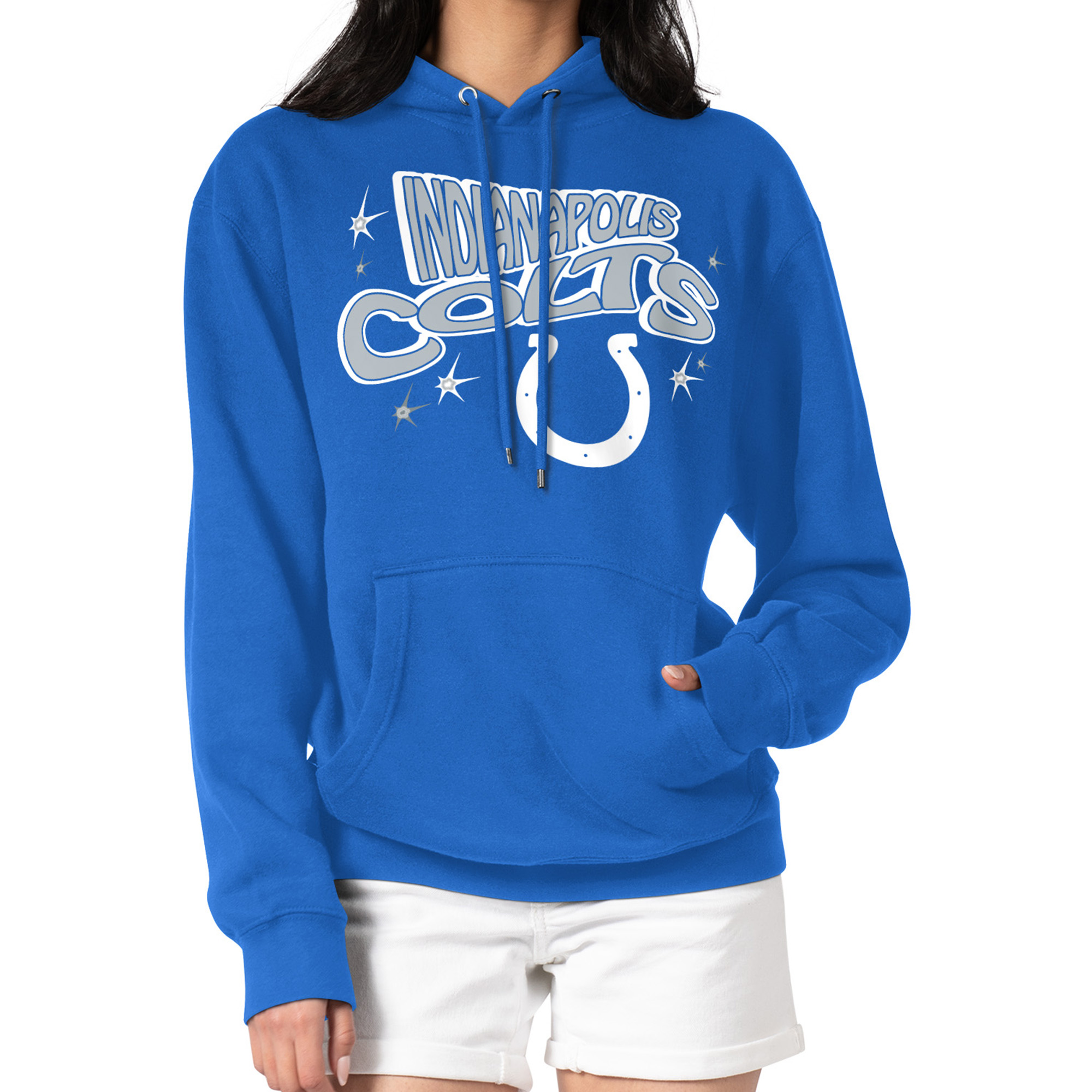 Women's Starter Royal Indianapolis Colts Fireworks Fleece Pullover Hoodie