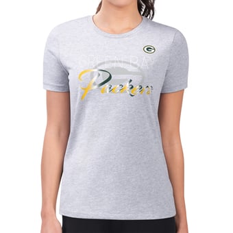 Women's G-III 4Her by Carl Banks  Gray Green Bay Packers Super-Slim Fit Lightweight Shadow Logo T-Shirt