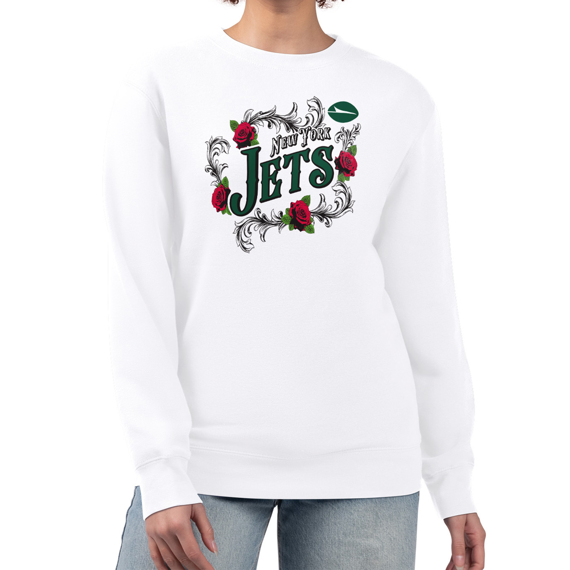 Women's G-III 4Her by Carl Banks White New York Jets Roses Fleece Tri-Blend Pullover Sweatshirt