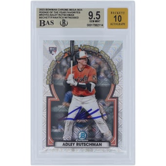 Adley Rutschman Baltimore Orioles Autographed 2023 Bowman Chrome Rookie of the Year Favorites #ROYF-4 Beckett Fanatics Witnessed Authenticated 9.5/10 Rookie Card