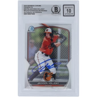 Jackson Holliday Baltimore Orioles Autographed 2023 Bowman Chrome Prospect #BCP-20 Beckett Fanatics Witnessed Authenticated 10 Card