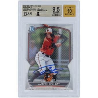 Jackson Holliday Baltimore Orioles Autographed 2023 Bowman Chrome Prospect #BCP-20 Beckett Fanatics Witnessed Authenticated 9.5/10 Card