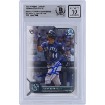 Julio Rodriguez Seattle Mariners Autographed 2022 Bowman Chrome #48 Beckett Fanatics Witnessed Authenticated 10 Rookie Card