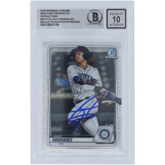 Julio Rodriguez Seattle Mariners Autographed 2020 Bowman Chrome Prospect Mega Box Refractors #BCP-175 Beckett Fanatics Witnessed Authenticated 10 Card