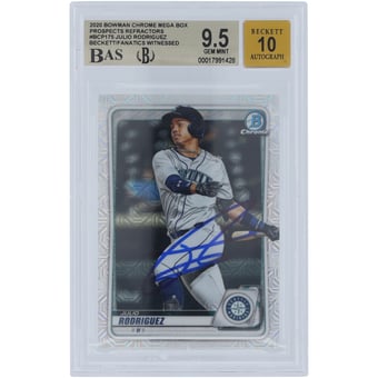 Julio Rodriguez Seattle Mariners Autographed 2020 Bowman Chrome Prospect Mega Box Refractors #BCP-175 Beckett Fanatics Witnessed Authenticated 9.5/10 Card