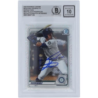Julio Rodriguez Seattle Mariners Autographed 2020 Bowman Chrome Prospect Mega Box Refractors #BCP-19 Beckett Fanatics Witnessed Authenticated 10 Card