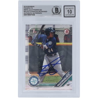 Julio Rodriguez Seattle Mariners Autographed 2019 Bowman Prospects #BP-33 Beckett Fanatics Witnessed Authenticated 10 Card